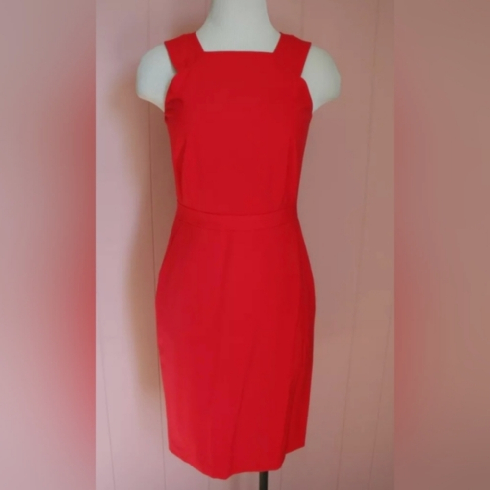 J. Crew Red Halter Sheath Dress Cocktail. Size 6T. Wool Spandex. Scandi Girl